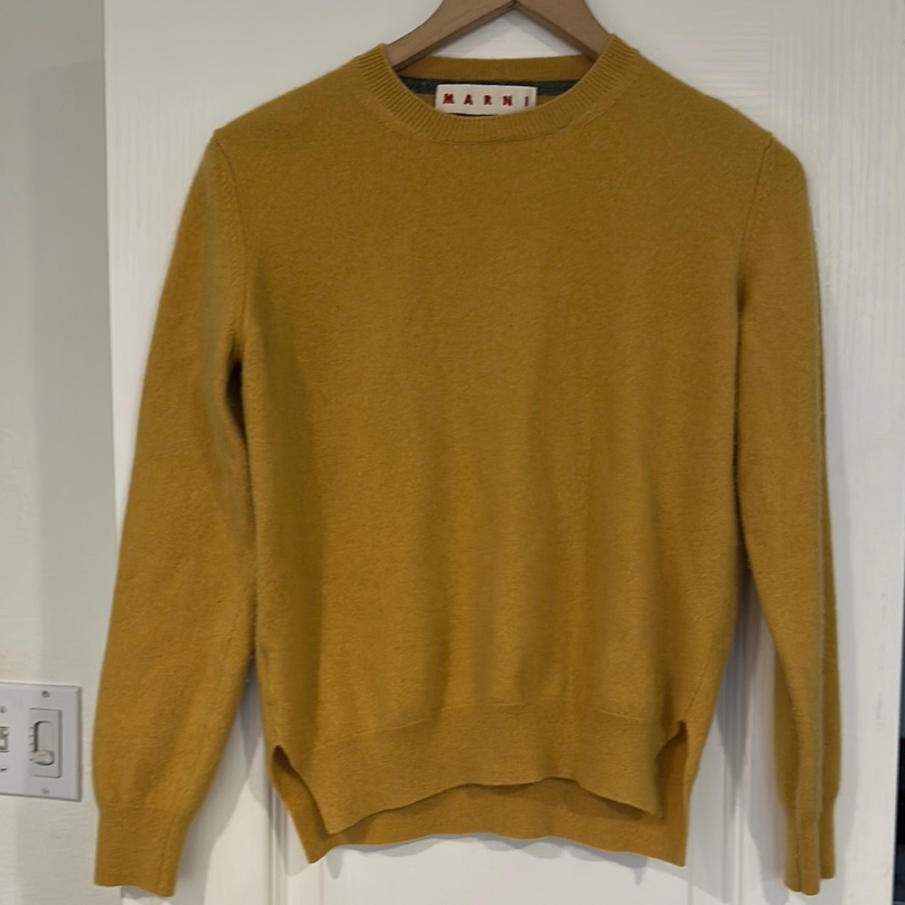 Marni Yellow Crewneck Sweater with Ribbed Cuffs